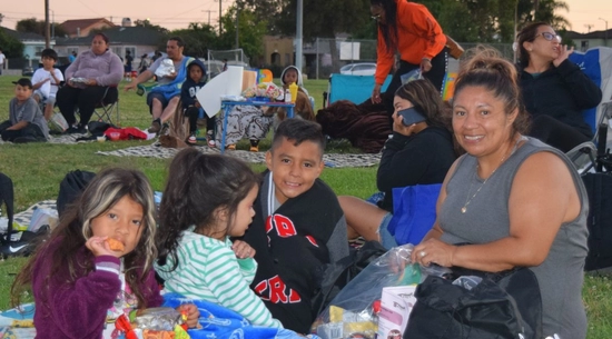 Family at movies in the park