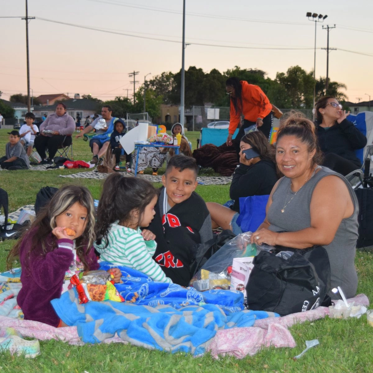 Family at movies in the park