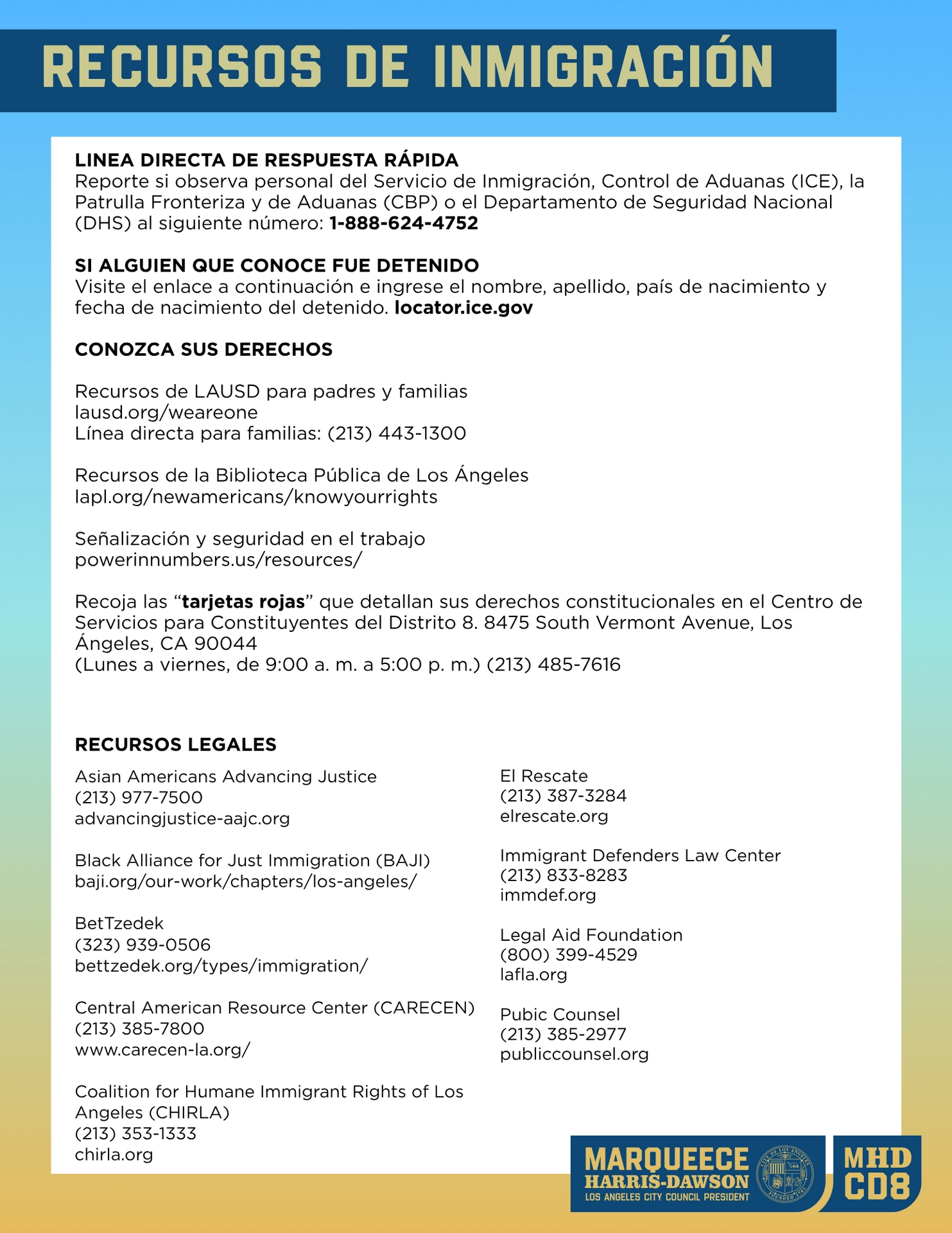 Spanish flyer for immigration resources
