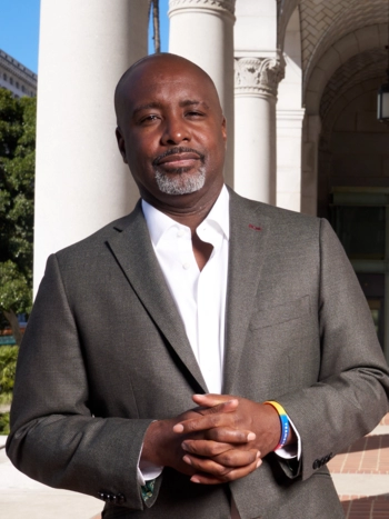 Harris-Dawson in front of City Hall
